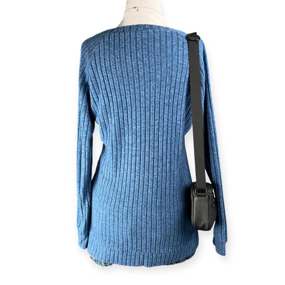 Ribbed Knit Sweater Women’s Small Blue Button Shoulder Long Sleeve Pullover Top - Picture 2 of 7